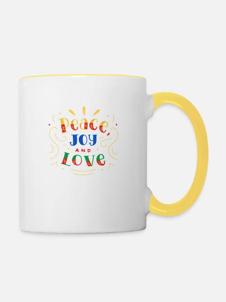Peace Joy and Love - Contrasting Mug - white/yellow