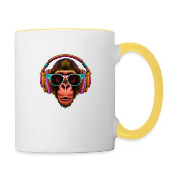 Eye-catcher monkey with headphones and sunglasses - Contrasting Mug - white/yellow - Right
