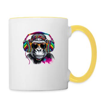 Eye-catcher monkey with headphones and sunglasses - Contrasting Mug - white/yellow - Right
