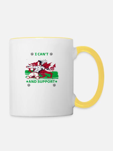 Ruhe bewahren und Wales unterstützen - Tasse zweifarbig - Weiß/Gelb