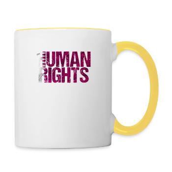Human Rights Qatar Flag Slogan Gift - Contrasting Mug - white/yellow - Right