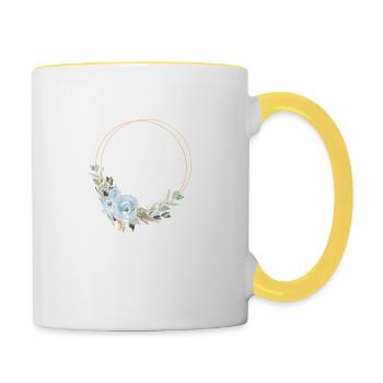 Eukalyptus Blauer Rosen Boho Kranz - Tasse zweifarbig - Weiß/Gelb - Rechts