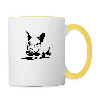 pig sweet pigs pigs animal animals 14 - Contrasting Mug - white/yellow - Right
