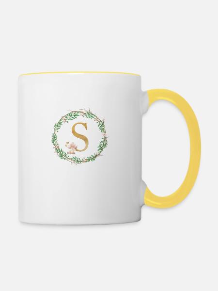 Personalisierbar Monogramm S - Tasse zweifarbig - Weiß/Gelb