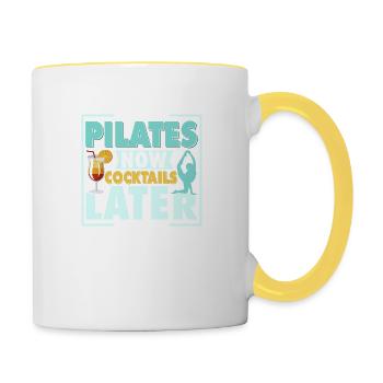 Pilates Now Cocktails Later Exercise Fitness - Contrasting Mug - white/yellow - Right