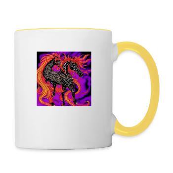 Abstrakte Darstellung eines Pferdes - Tasse zweifarbig - Weiß/Gelb - Rechts