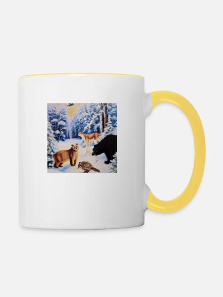 Waldtiere - Tasse zweifarbig - Weiß/Gelb