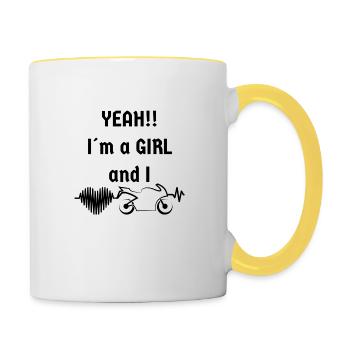 Frauen Motorrad Fashion - Tasse zweifarbig - Weiß/Gelb - Rechts