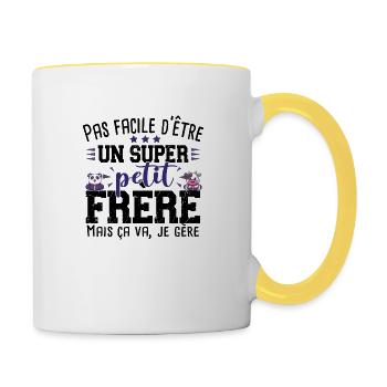 Petit Frère Panda Vache Cadeau Bébé Garçon Famille - Mug contrasté - blanc/jaune - Droite