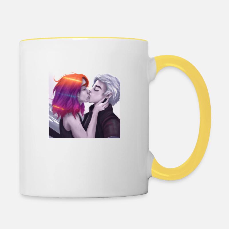 LGBT Queer kiss 🌈🌈 - Mug contrasté - blanc/jaune