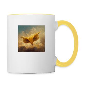 Aufsteigender Goldener Vogel - Tasse zweifarbig - Weiß/Gelb - Rechts