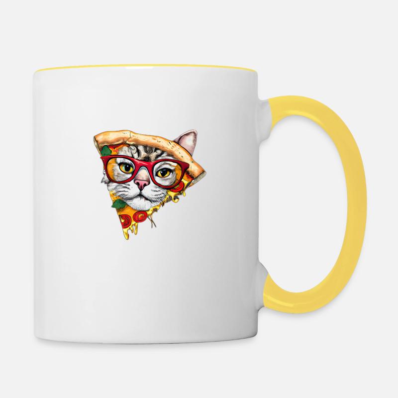 Chat à pizza moelleux - Mug contrasté - blanc/jaune