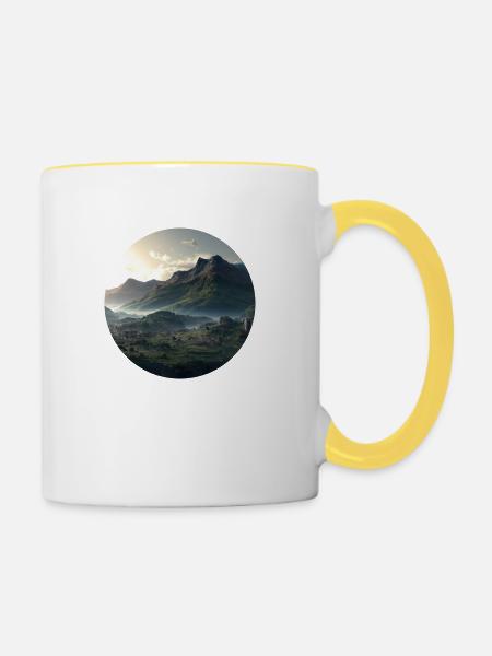 Wunderschöne Berglandschaft im Nebel - Tasse zweifarbig - Weiß/Gelb