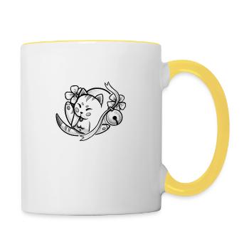 Nettoyage des chats japonais - Mug contrasté - blanc/jaune - Droite
