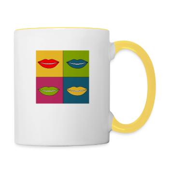 Pop-Art Lippen Lippenstift Poster bunt Geschenk - Tasse zweifarbig - Weiß/Gelb - Rechts