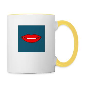 Pop-Art Lippen Lippenstift Poster bunt Geschenk - Tasse zweifarbig - Weiß/Gelb - Rechts