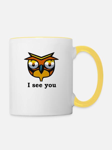 Beobachtende Eule - Tasse zweifarbig - Weiß/Gelb
