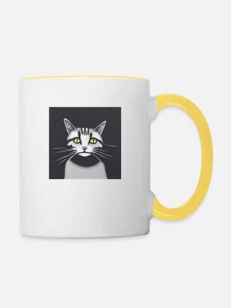 Katze - Tasse zweifarbig - Weiß/Gelb