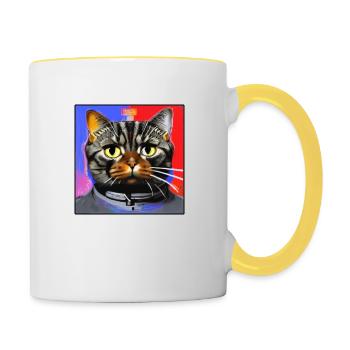 Space cat - Contrasting Mug - white/yellow - Right