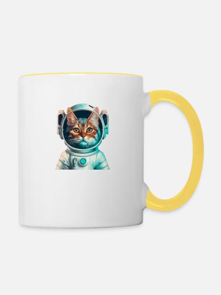 space cat - Tasse zweifarbig - Weiß/Gelb