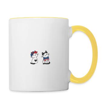 j'habite chez mes chats humour - Mug contrasté - blanc/jaune - Droite