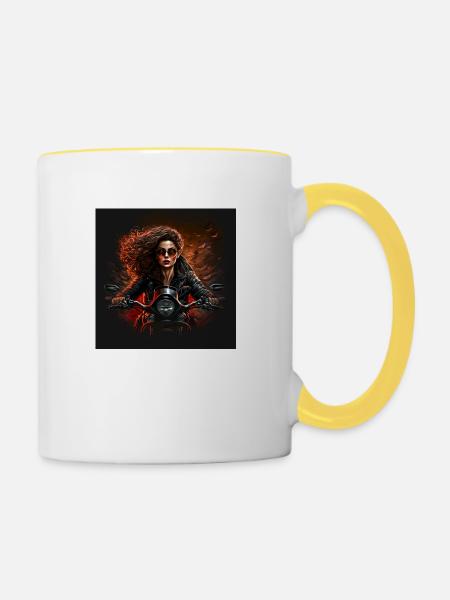 Weiblicher Biker 2 - Tasse zweifarbig - Weiß/Gelb