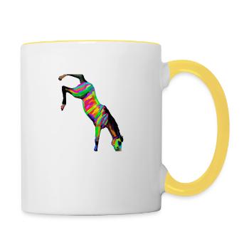 Pferd im Handstand - Tasse zweifarbig - Weiß/Gelb - Rechts