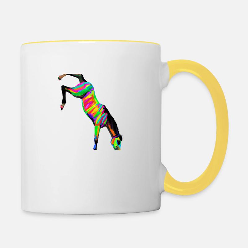 Pferd im Handstand - Tasse zweifarbig - Weiß/Gelb
