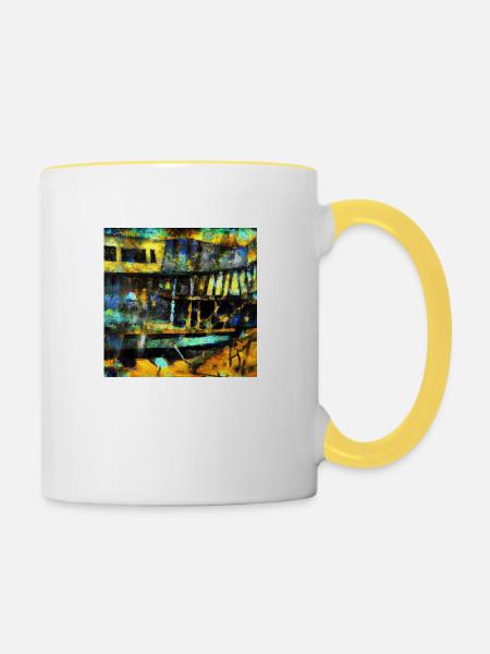 Schiff - Tasse zweifarbig - Weiß/Gelb