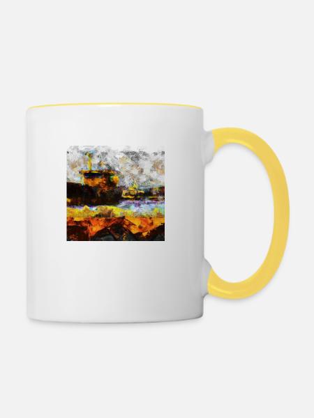 Schiff - Tasse zweifarbig - Weiß/Gelb
