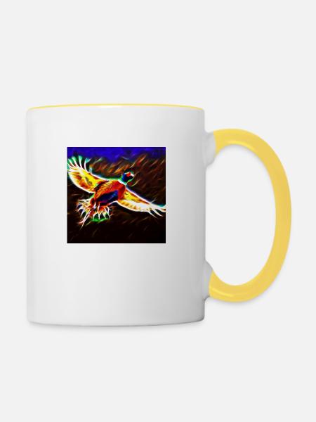 Fliegender Fasan - Tasse zweifarbig - Weiß/Gelb