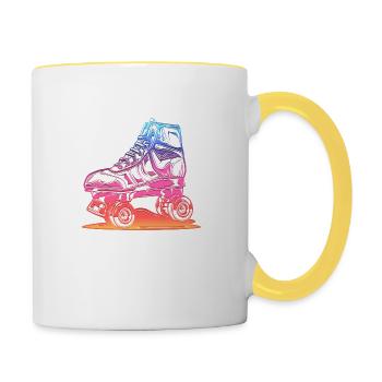 rollerblades patins rollers rollerskates retro - Mug contrasté - blanc/jaune - Droite