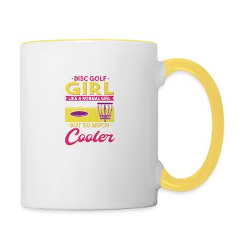 Disc Golf Girl Spruch - Tasse zweifarbig - Weiß/Gelb - Rechts