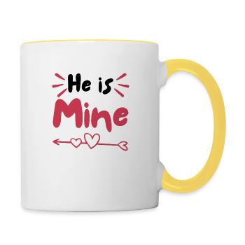 Er gehört mir - Tasse zweifarbig - Weiß/Gelb - Rechts