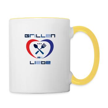 Grillen ist Liebe - Tasse zweifarbig - Weiß/Gelb - Rechts