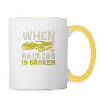 WENN DER RENNWAGEN KAPUTT IST LUSTIG - Tasse zweifarbig - Weiß/Gelb - Rechts