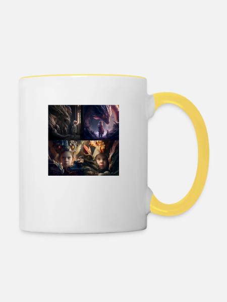 Tom und der Drache - Tasse zweifarbig - Weiß/Gelb