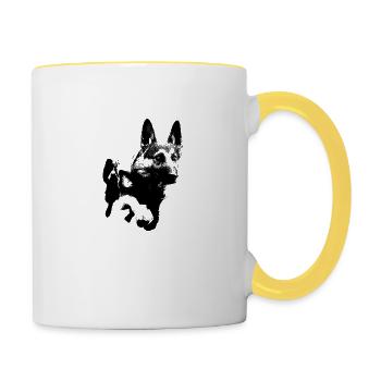 Chien avec sweat à capuche - Mug contrasté - blanc/jaune - Droite