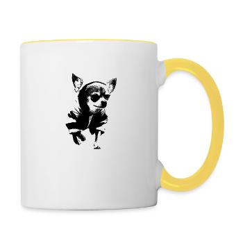 Chien avec sweat à capuche - Mug contrasté - blanc/jaune - Droite