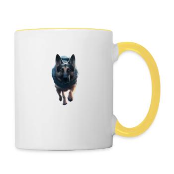Chien avec sweat à capuche - Mug contrasté - blanc/jaune - Droite
