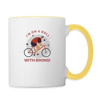 Je suis sur une lancée avec le vélo! Rétro Vélo - Mug contrasté - blanc/jaune - Droite