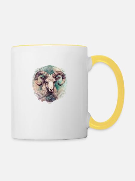 02 Sternzeichen Widder Ornament Wasserfarbe bunt - Tasse zweifarbig - Weiß/Gelb