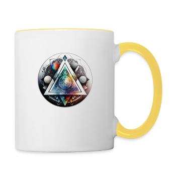 Triangle and mystical circle geometric and futuristic - Contrasting Mug - white/yellow - Right