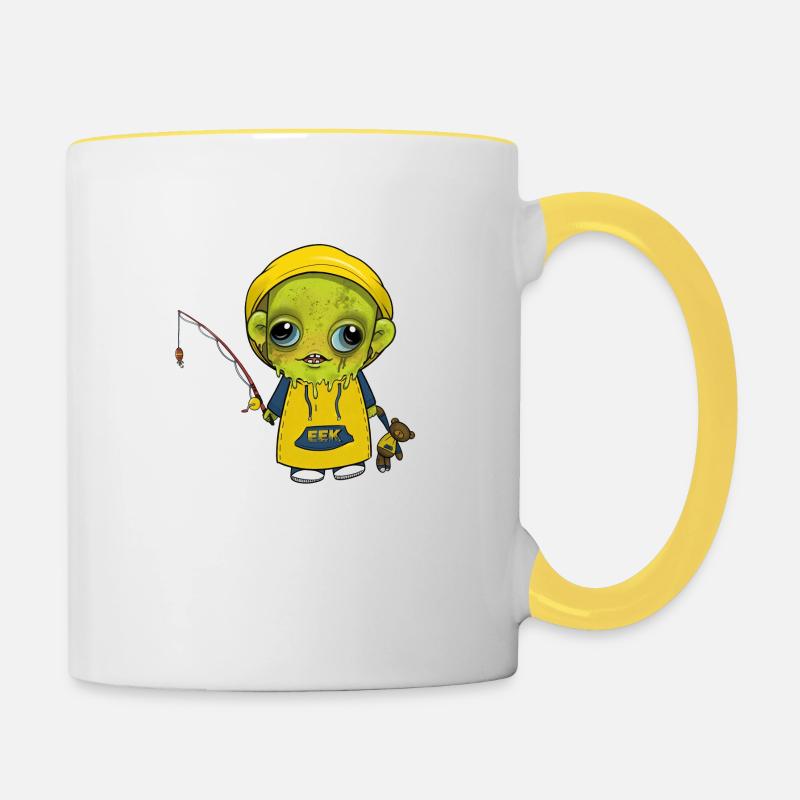 Petit monstre vert EEK - Mug contrasté - blanc/jaune