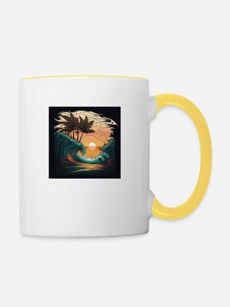 Ocean waves Sunset Palms - Tasse zweifarbig - Weiß/Gelb