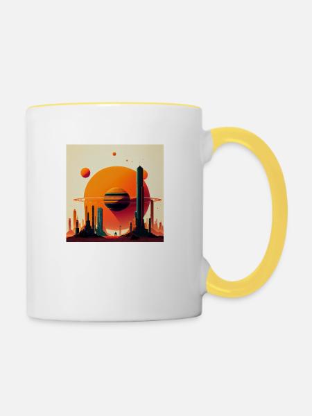 Kolonisation des Saturn - Tasse zweifarbig - Weiß/Gelb