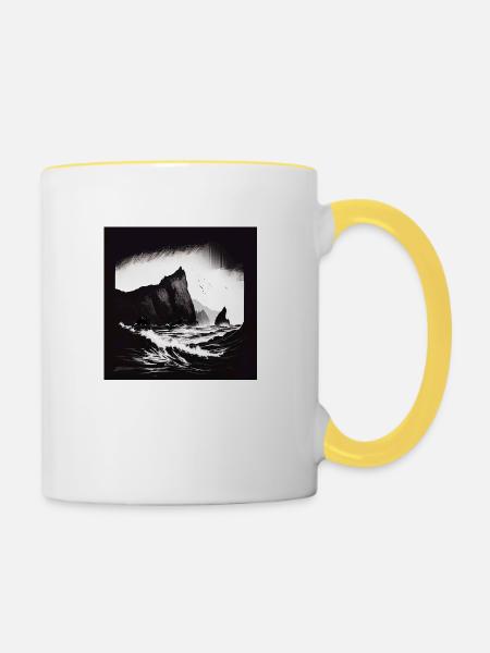 rough sea with cliffs - Tasse zweifarbig - Weiß/Gelb