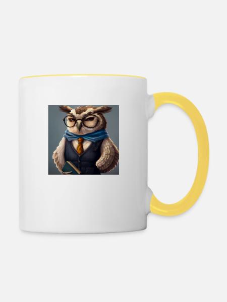 Eule - Tasse zweifarbig - Weiß/Gelb