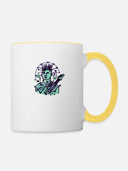 Cyber Punk Gitarrist - Tasse zweifarbig - Weiß/Gelb