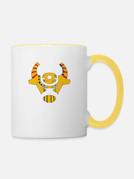 Stilisierter Kuhkopf - Tasse zweifarbig - Weiß/Gelb